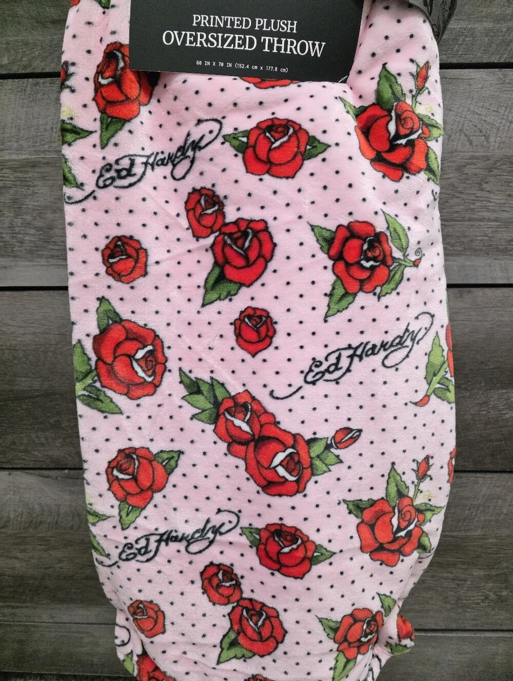 Ed Hardy Roses Oversized Pink Throw Blanket New